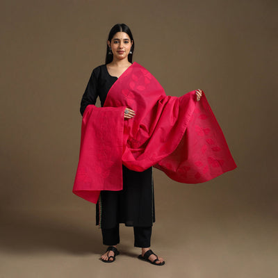 Red - Patti Kaam Cotton Applique Work Dupatta 01