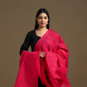 Red - Patti Kaam Cotton Applique Work Dupatta 01