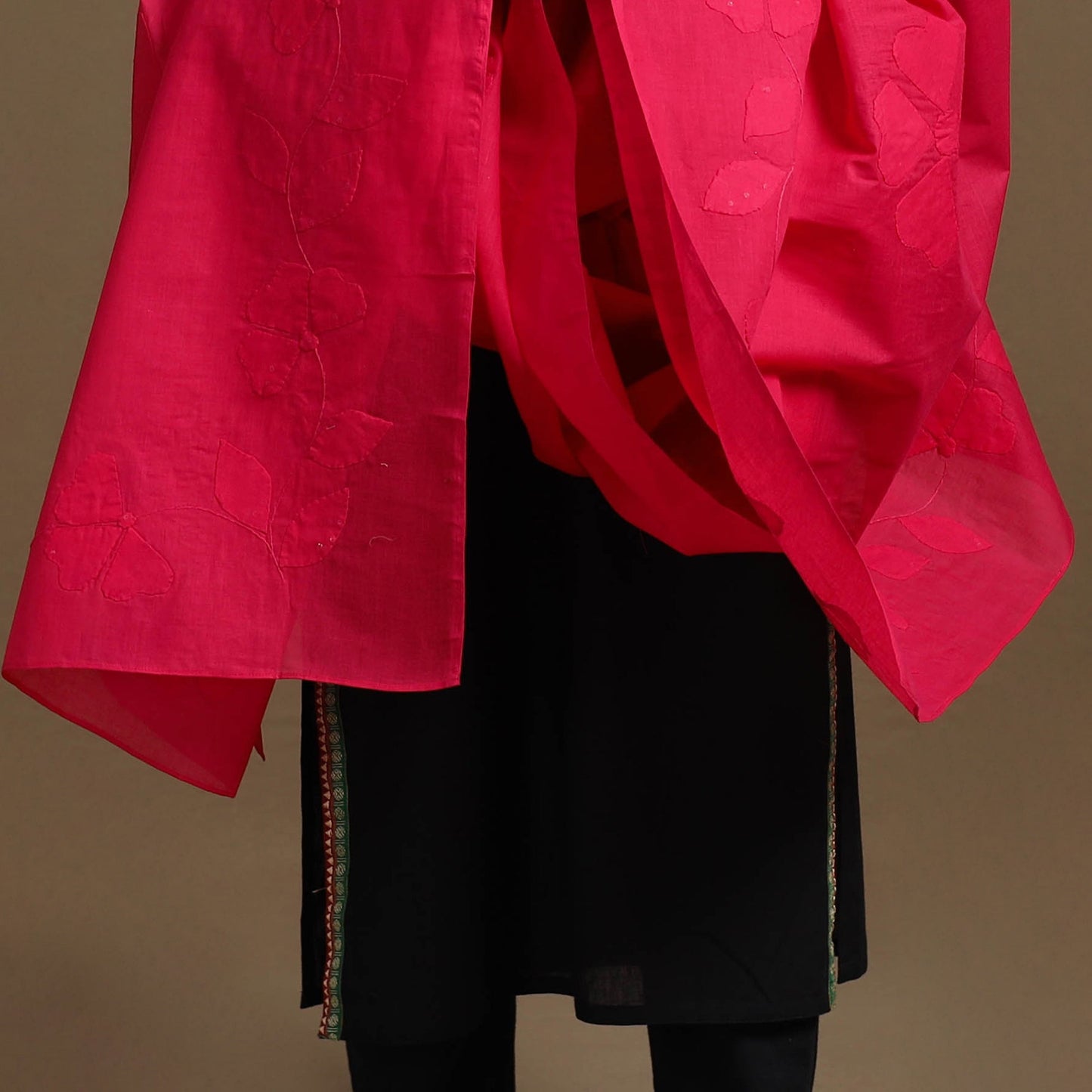 Red - Patti Kaam Cotton Applique Work Dupatta 01