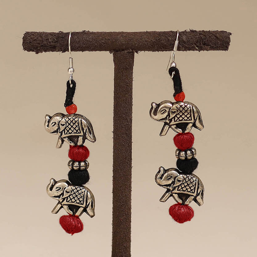 Red - patwa thread beads earrings by kailash 33