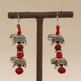 Red - patwa thread beads earrings by kailash 37