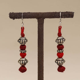 Red - patwa thread beads earrings by kailash 43