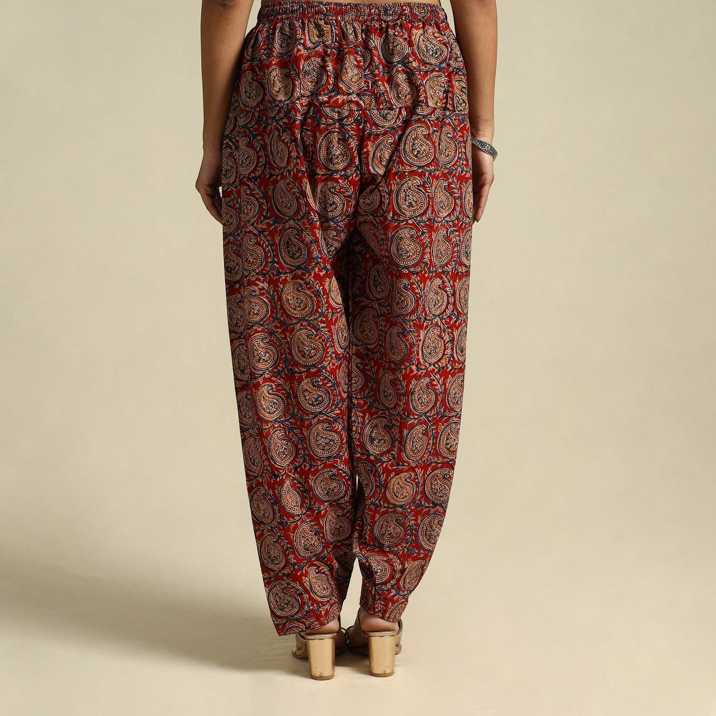  Red Pedana Block Print Cotton Kalamkari Salwar