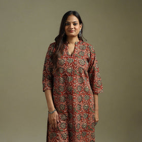 Red - pedana natural dyed cotton straight kalamkari kurta