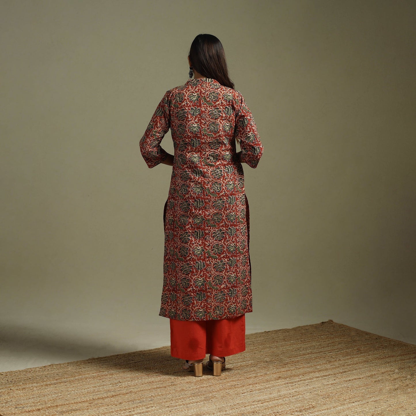 Red - pedana natural dyed cotton straight kalamkari kurta
