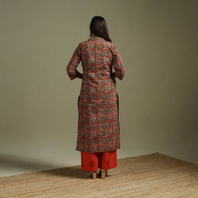 Red - pedana natural dyed cotton straight kalamkari kurta
