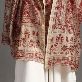 Buy Red Pedana Block Print Chanderi Silk Kalamkari Dupatta