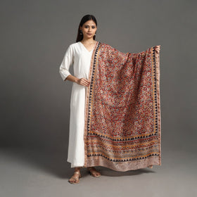 Buy Pedana Block Print Chanderi Silk Red Kalamkari Dupatta