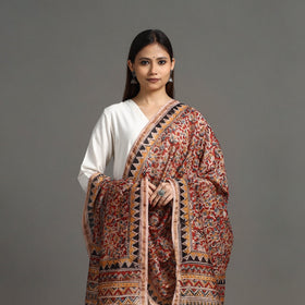 Buy Pedana Block Print Chanderi Silk Red Kalamkari Dupatta