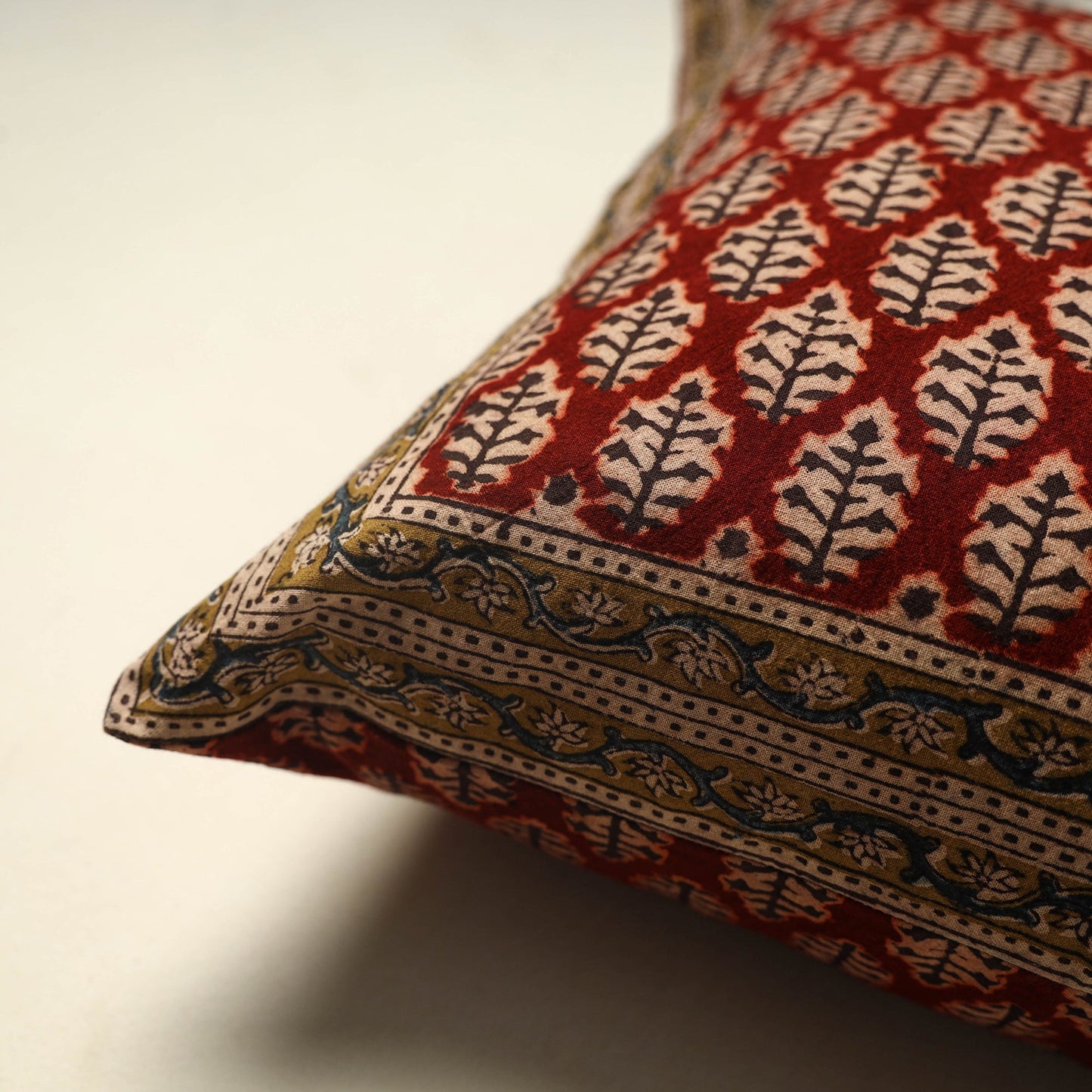 Red - pedana cotton kalamkari cushion cover 02 - handcrafted