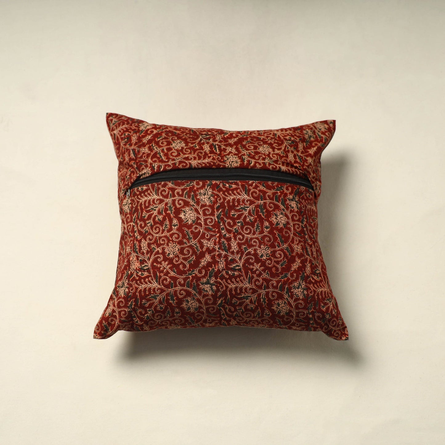 Red Pedana Block Print Cotton Kalamkari Cushion Cover