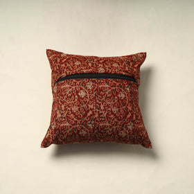 Red Pedana Block Print Cotton Kalamkari Cushion Cover