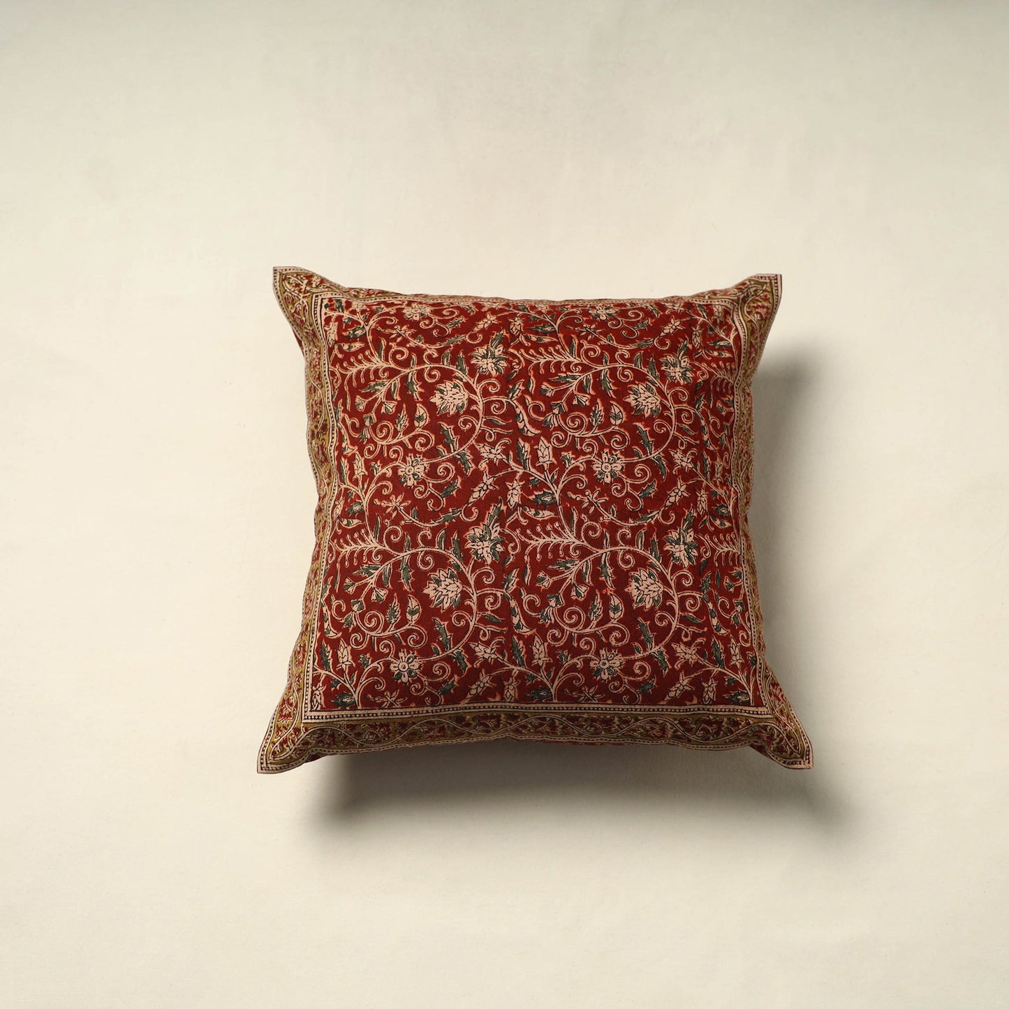 Red Pedana Block Print Cotton Kalamkari Cushion Cover