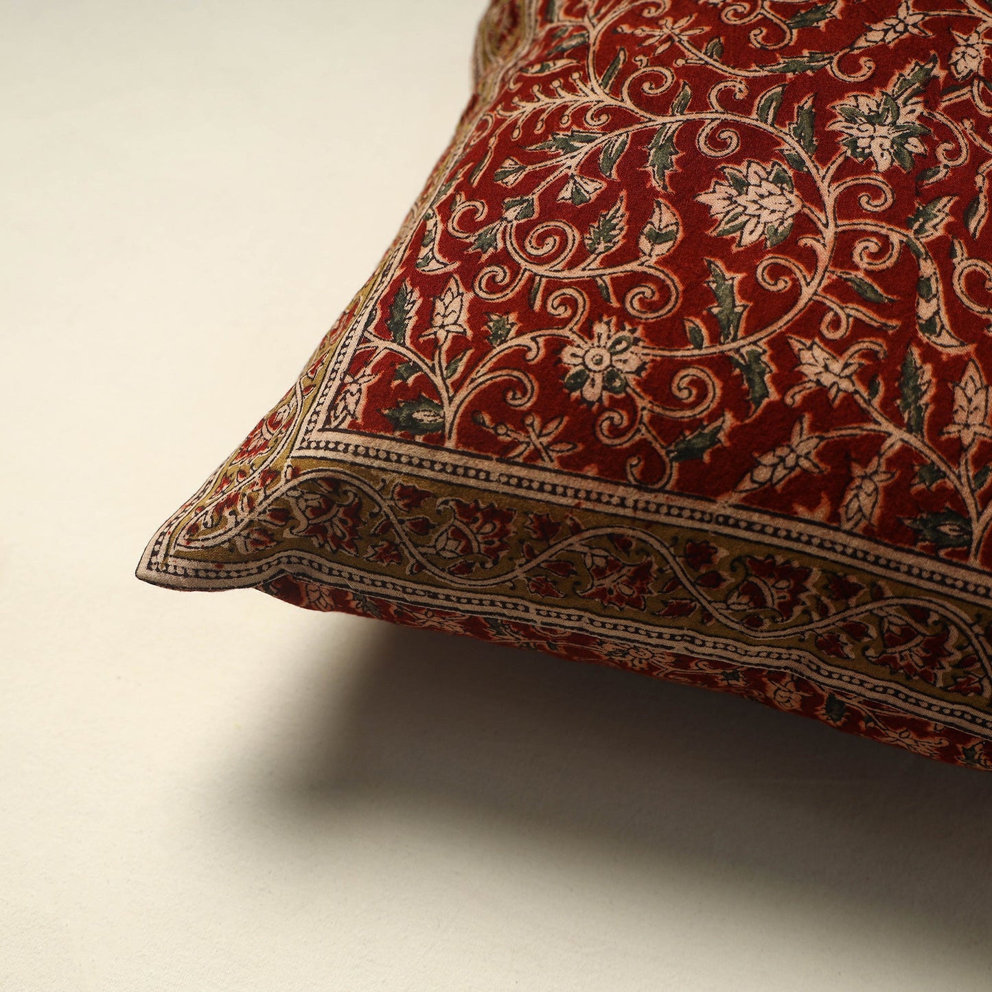 Red Pedana Block Print Cotton Kalamkari Cushion Cover