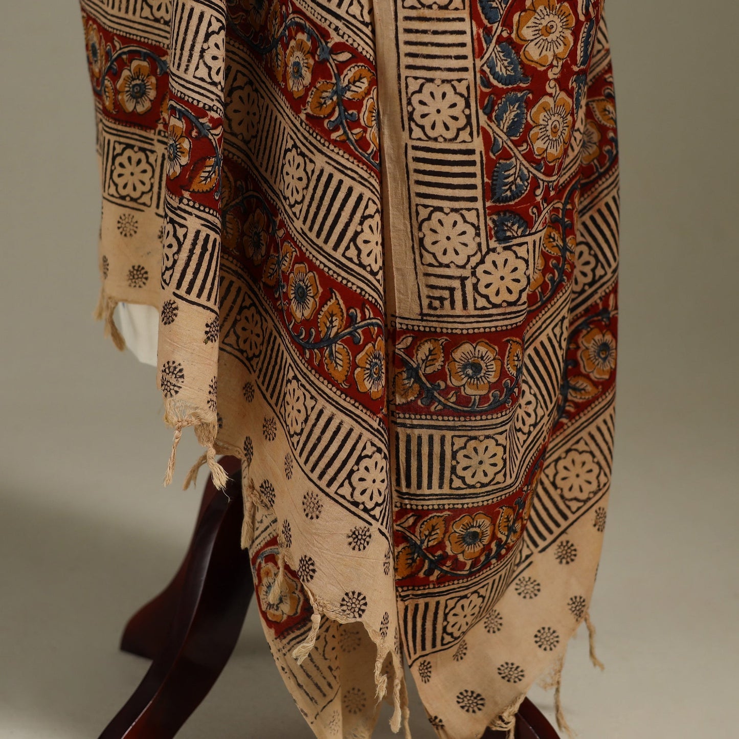 Red Pedana Block Print Cotton Kalamkari Dupatta