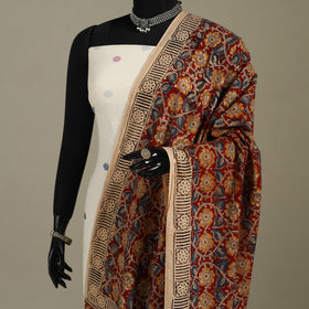Red Pedana Block Print Cotton Kalamkari Dupatta