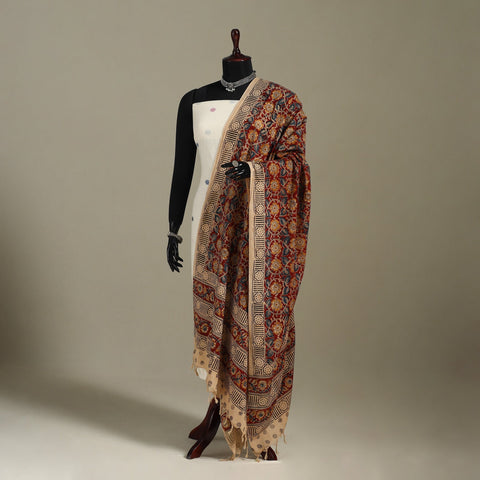 Red Pedana Block Print Cotton Kalamkari Dupatta