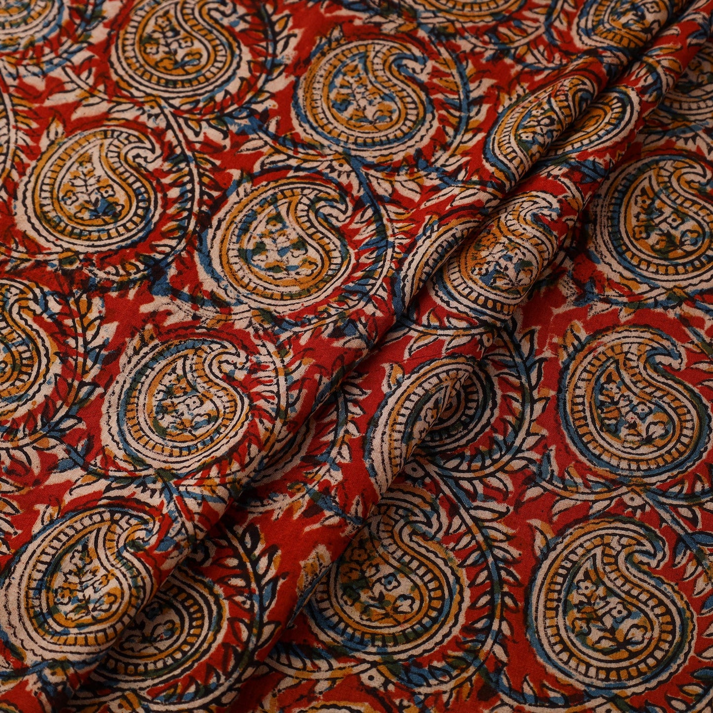 Red Pedana Block Print Cotton Kalamkari Fabric