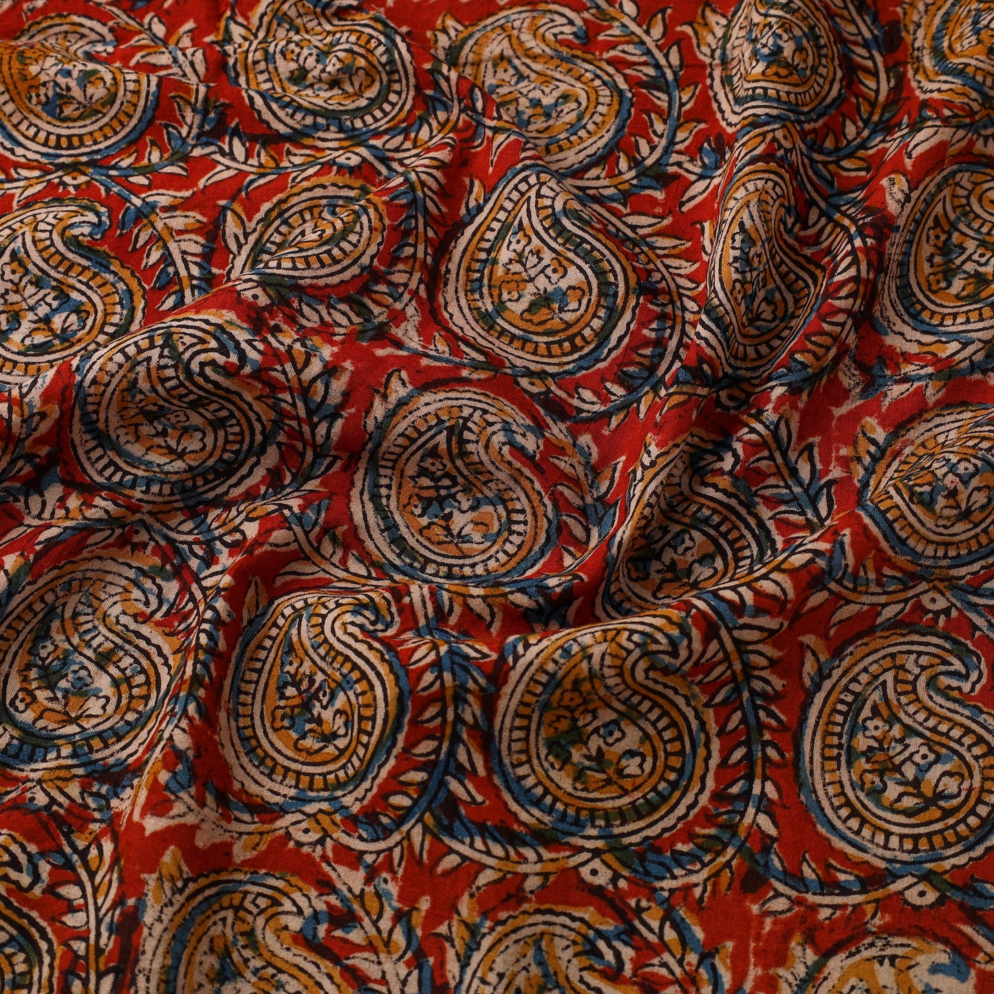  Red Pedana Block Print Cotton Kalamkari Fabric
