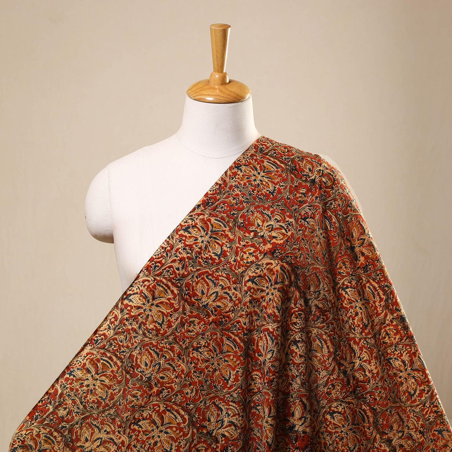  Red Pedana Block Print Cotton Kalamkari Fabric