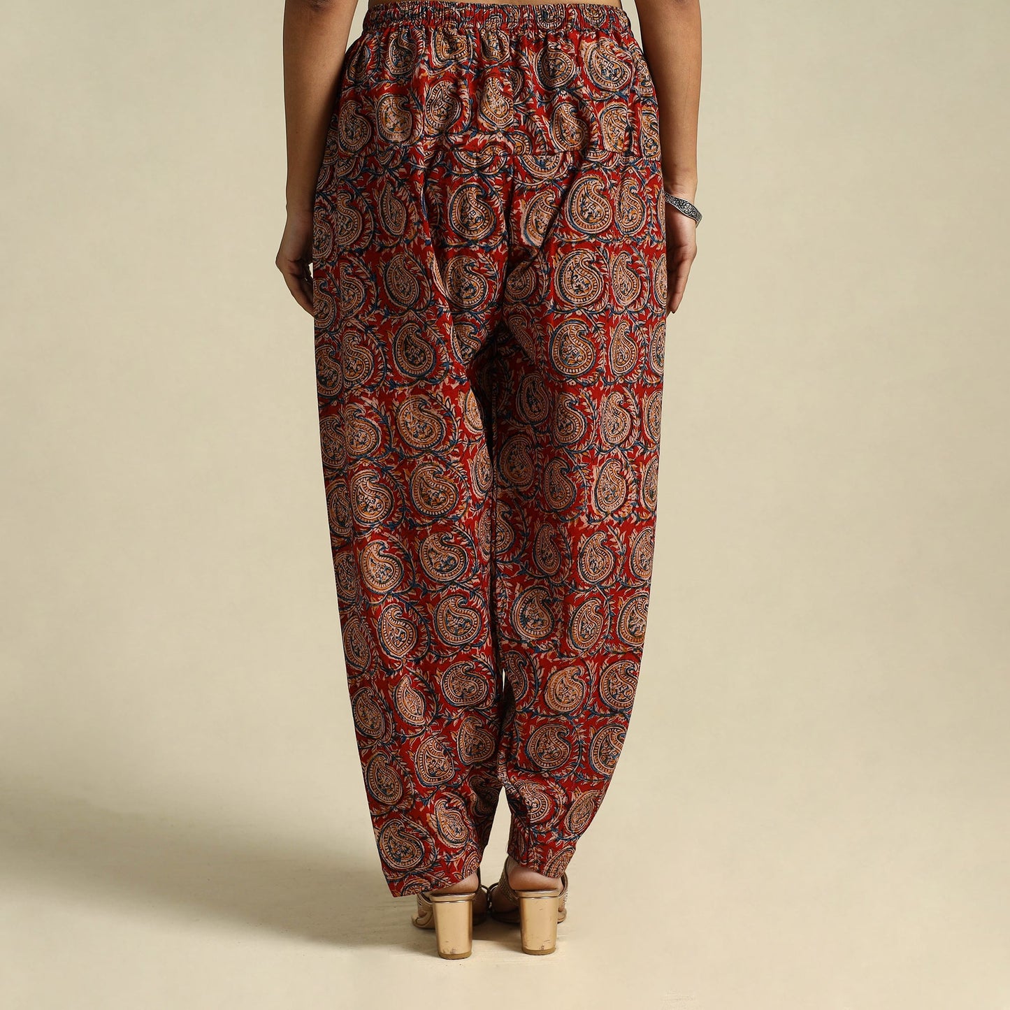  Red Pedana Block Print Cotton Kalamkari Salwar