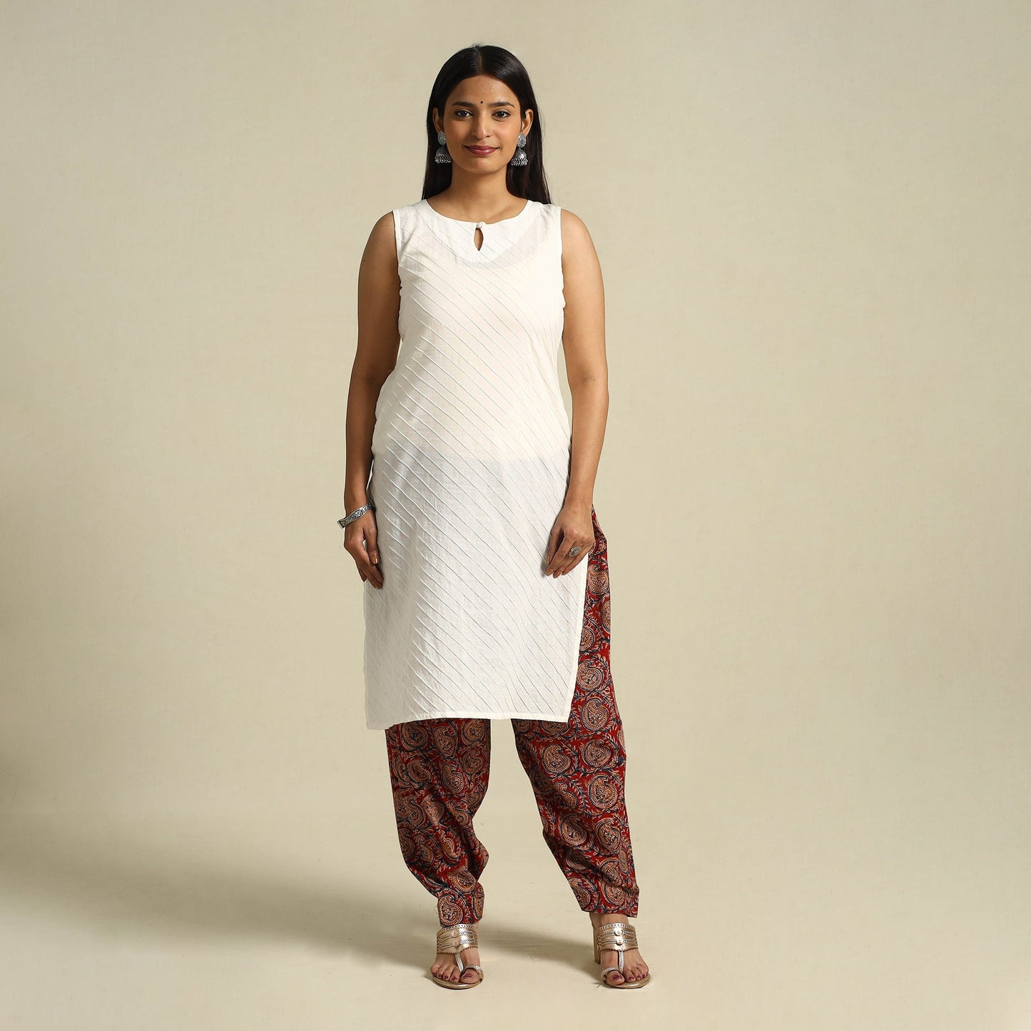  Red Pedana Block Print Cotton Kalamkari Salwar