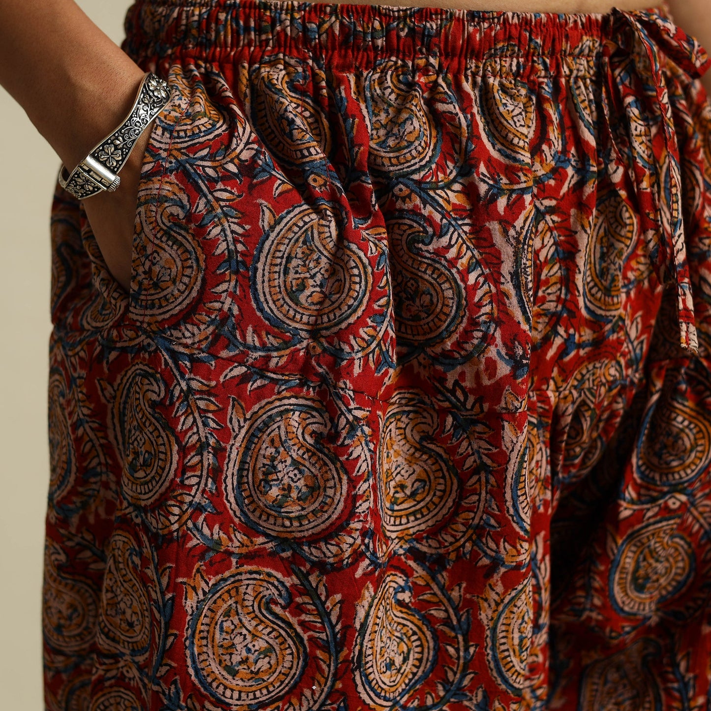  Red Pedana Block Print Cotton Kalamkari Salwar