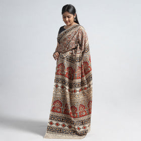 Red Pedana Block Print Cotton Kalamkari Saree