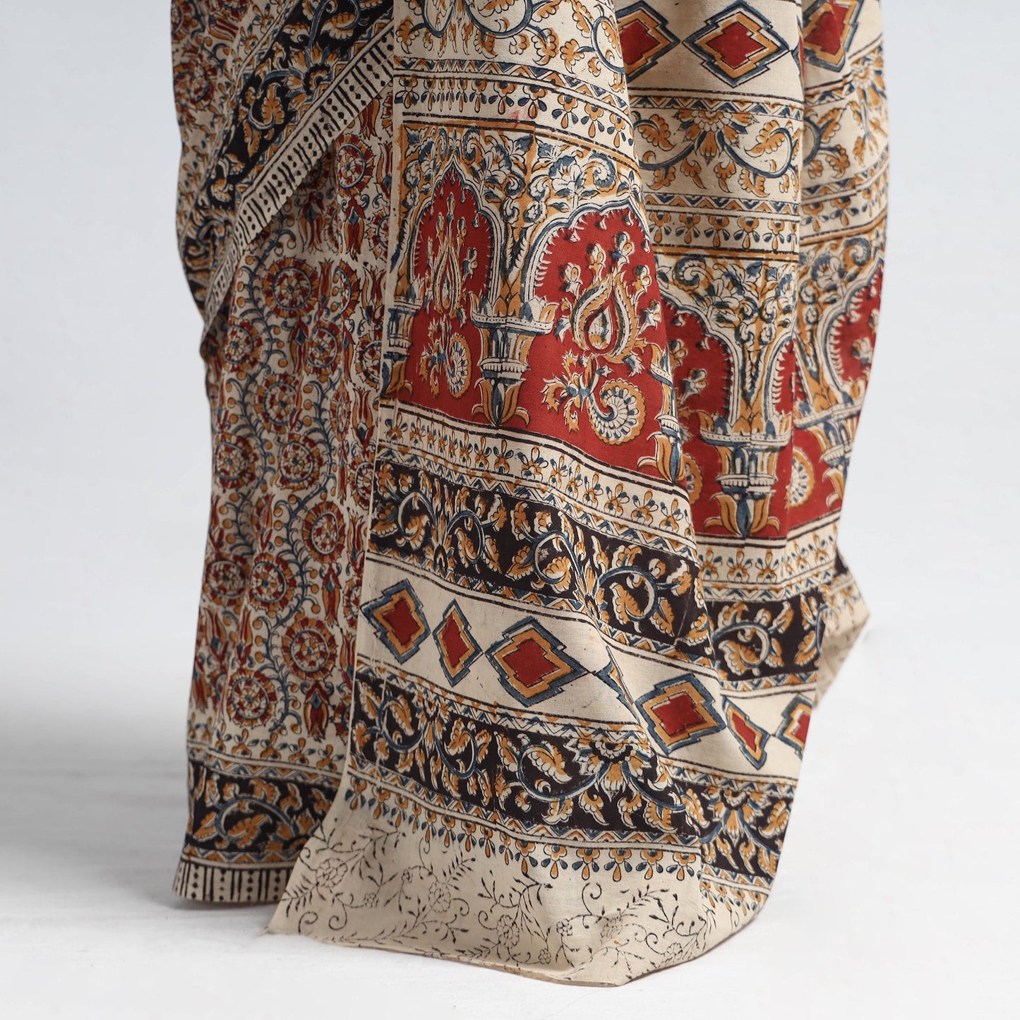 Red Pedana Block Print Cotton Kalamkari Saree