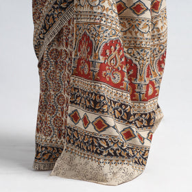 Red Pedana Block Print Cotton Kalamkari Saree