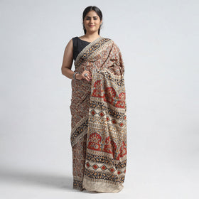Red Pedana Block Print Cotton Kalamkari Saree