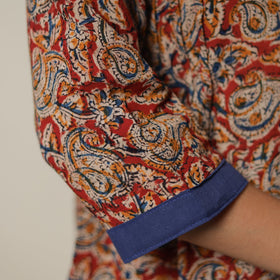 Pedana Block Print Cotton A-Line Red Kalamkari Kurta for Women