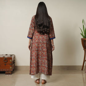 Pedana Block Print Cotton A-Line Red Kalamkari Kurta for Women
