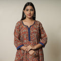 Pedana Block Print Cotton A-Line Red Kalamkari Kurta for Women