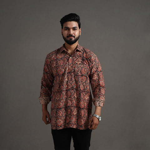 Buy Red Pedana Block Print Cotton Men Kalamkari Shirt 