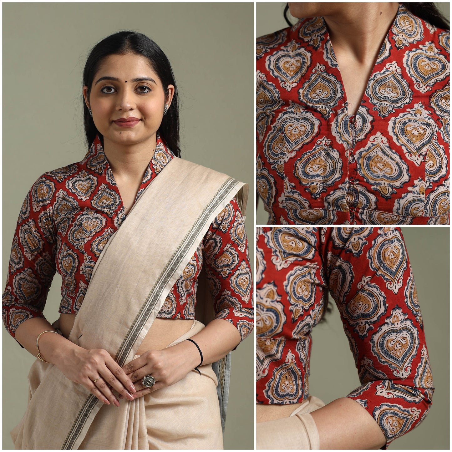Red - pedana hand block print cotton natural dyed kalamkari