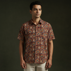 Pedana hand block print natural dyed cotton half sleeve men