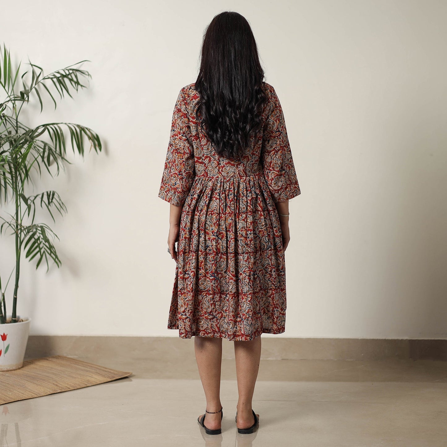 Buy Pedana Kalamkari Block Printed Cotton Flared Dress 02 Online at iTokri.com