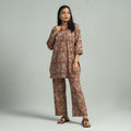 Red - Pedana Kalamkari Block Printed Cotton Co-Ord Set