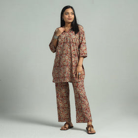 Red - Pedana Kalamkari Block Printed Cotton Co-Ord Set