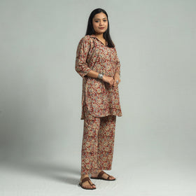 Red - Pedana Kalamkari Block Printed Cotton Co-Ord Set