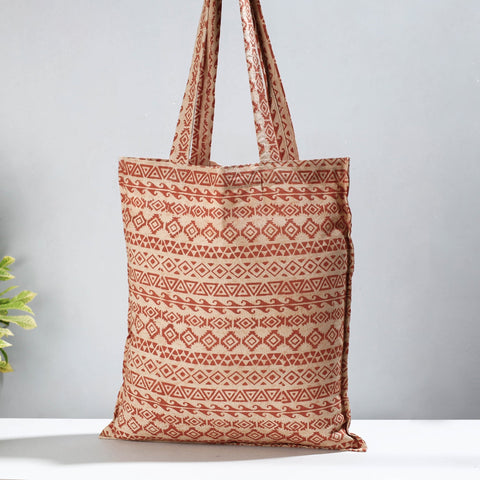 Red Pedana Kalamkari Block Printed Cotton Shopping Bag