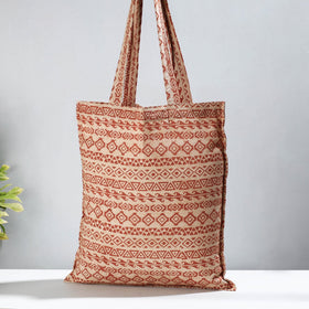 Red Pedana Kalamkari Block Printed Cotton Shopping Bag