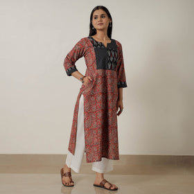 Buy Pedana Kalamkari Block Printed Cotton Straight Kurta with Patchwork 02 Online at iTokri.com