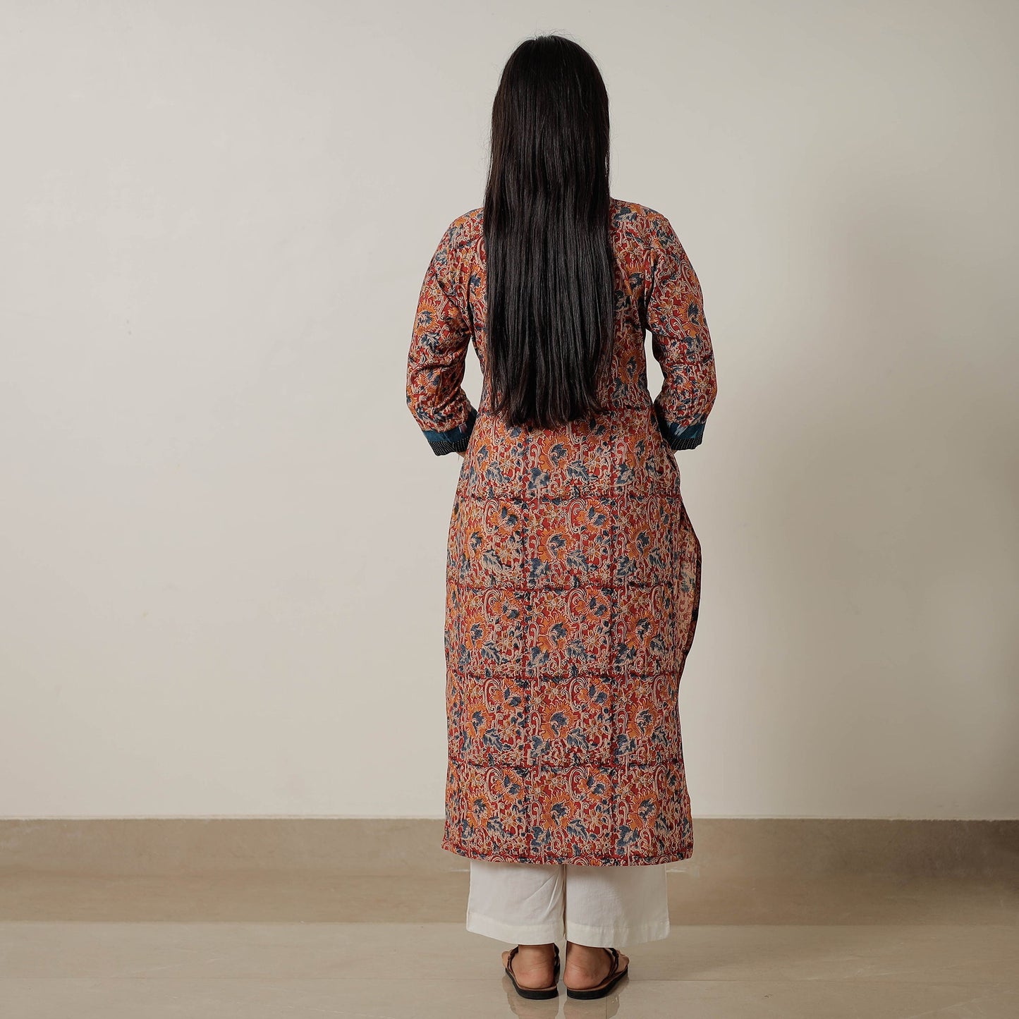 Buy Pedana Kalamkari Block Printed Cotton Straight Kurta with Patchwork 05 Online at iTokri.com