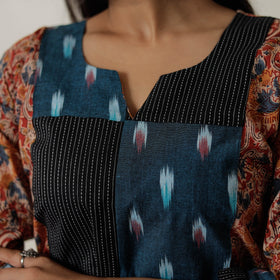 Buy Pedana Kalamkari Block Printed Cotton Straight Kurta with Patchwork 05 Online at iTokri.com