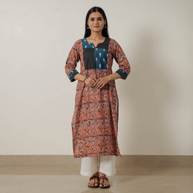 Buy Pedana Kalamkari Block Printed Cotton Straight Kurta with Patchwork 05 Online at iTokri.com