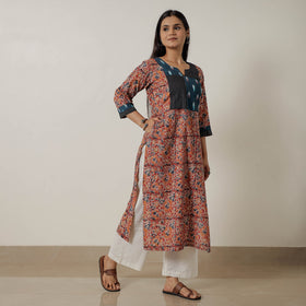 Buy Pedana Kalamkari Block Printed Cotton Straight Kurta with Patchwork 05 Online at iTokri.com