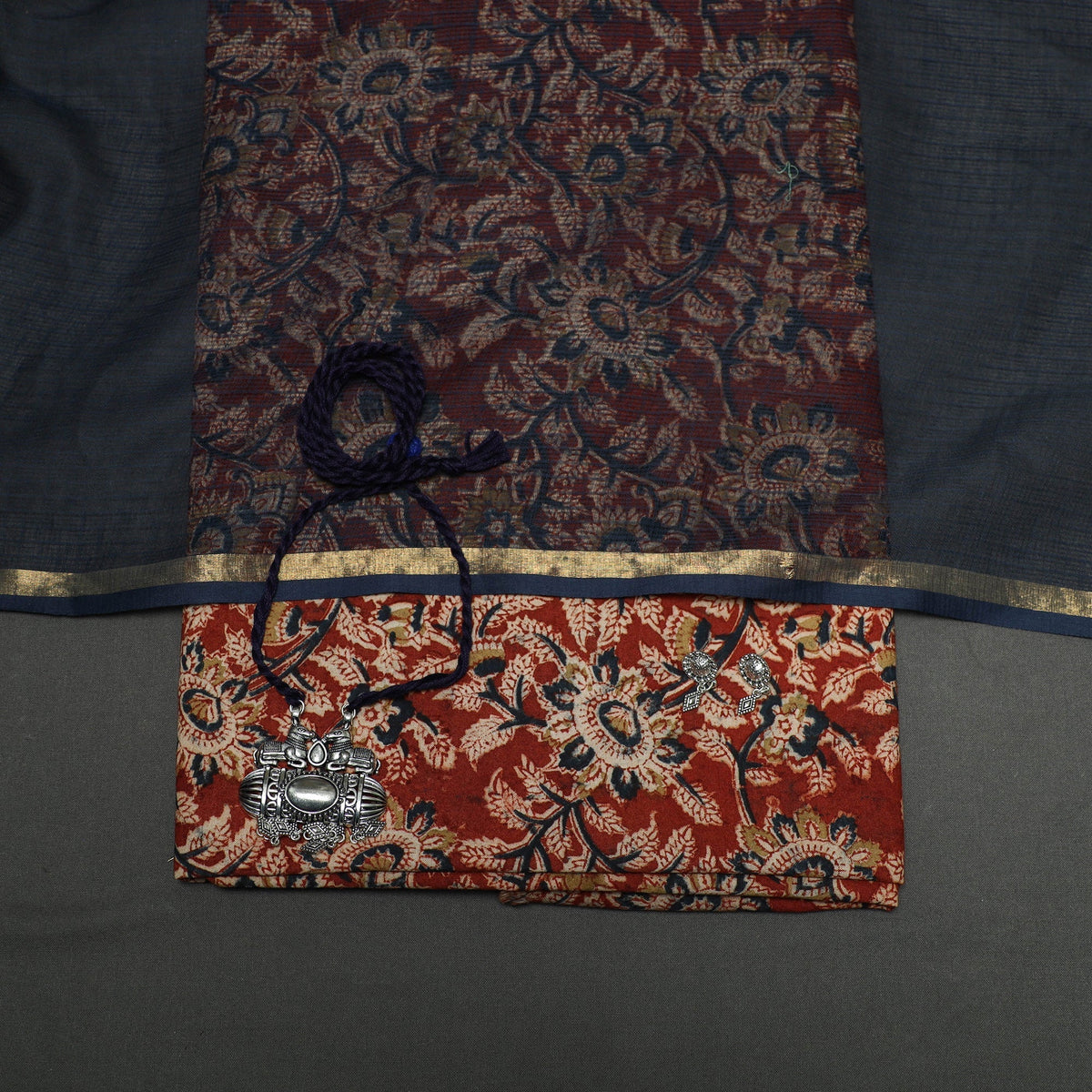 Pedana kalamkari hand block print natural dyed cotton 2pc