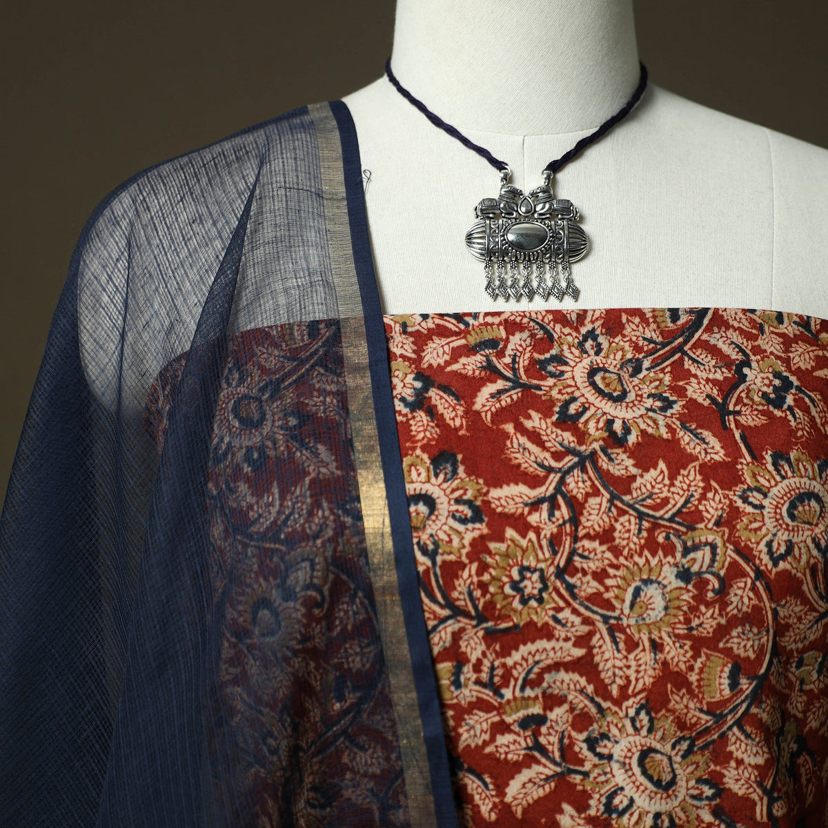 Pedana kalamkari hand block print natural dyed cotton 2pc